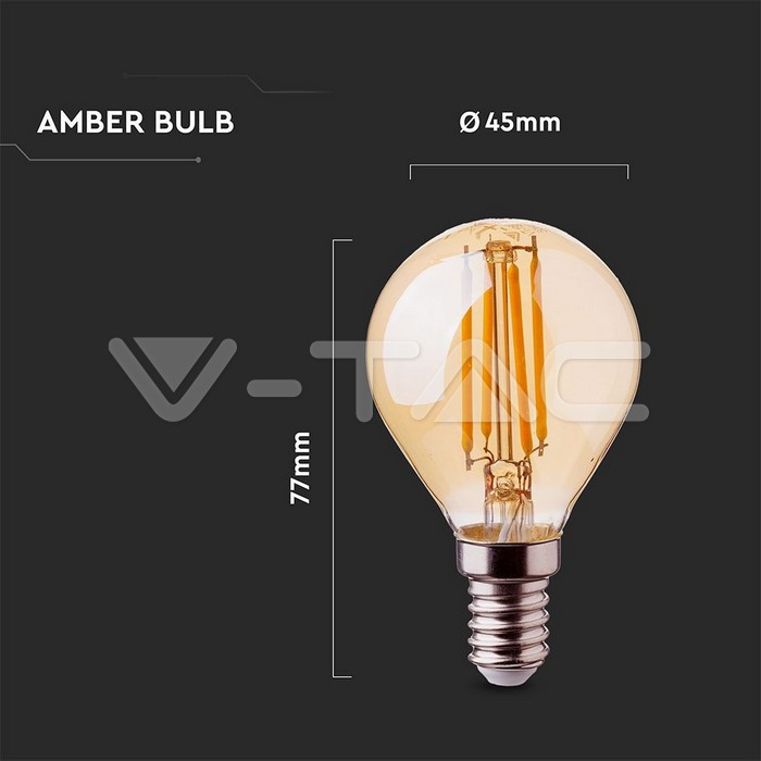 Lampadina LED 4W Filamento E14 P45 Amber Bianco caldo img 3