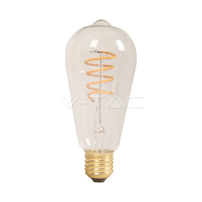 Lampadina LED filamento a spirale da 4W E27 ST64 vetro ambrato Bianco caldo