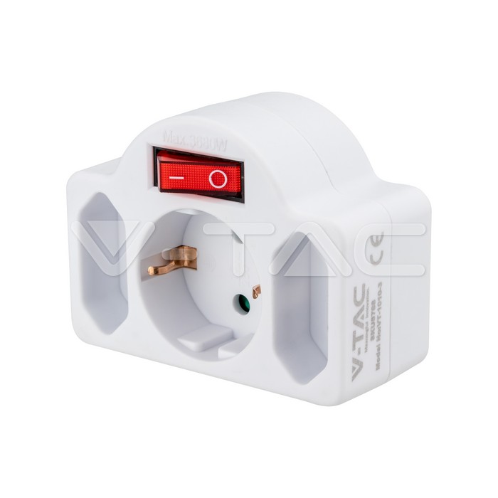 3 Outlet Power Adapter Earth Contact And Switch 16A 250V