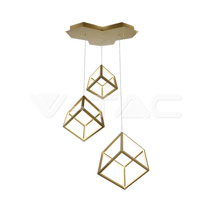 Lampadario LED a 3 Cubi 46W 56x48.5x156cm Colore Oro