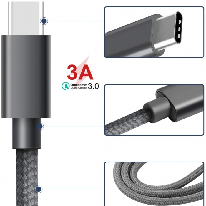 Cavo Usb - Type-C 1M 3A Quick Charge -  Ricarica Veloce
