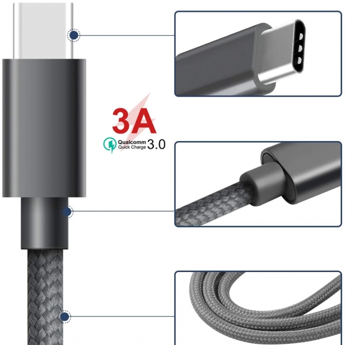 Cavo Usb - Type-C 1M 3A Quick Charge - Ricarica Veloce