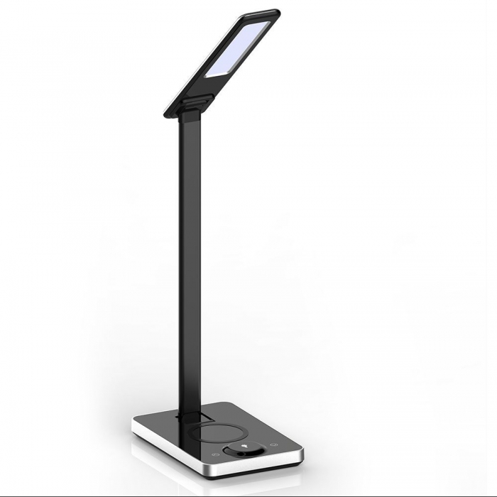 5W LED Table Lamp 3in1 Wireless Charger Quadrato Corpo Nero