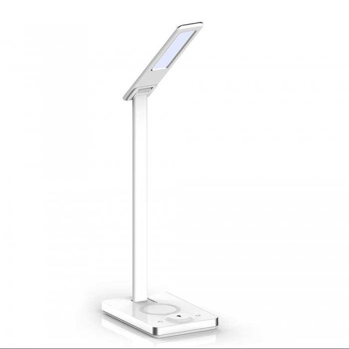 5W LED Table Lamp 3in1 Wireless Charger Square White Body