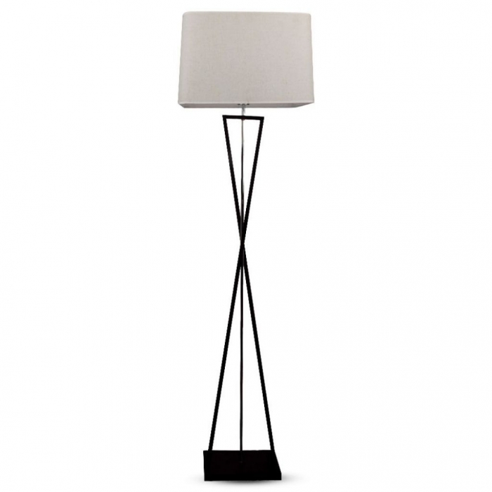 Lampada da terra di design E27 Interruttore in metallo nero con paralume in avorio