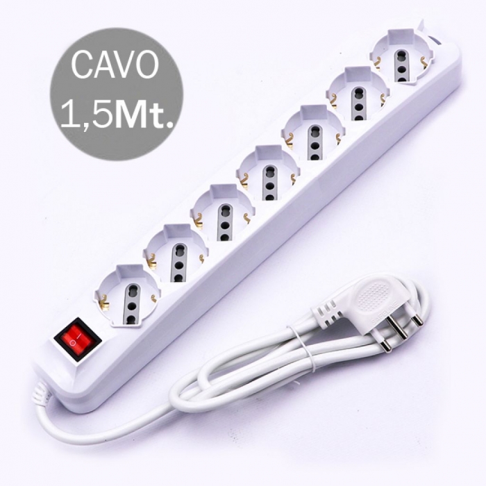 7 Pos Con Interrutore Luminoso 10/16A Bipasso/Schuko