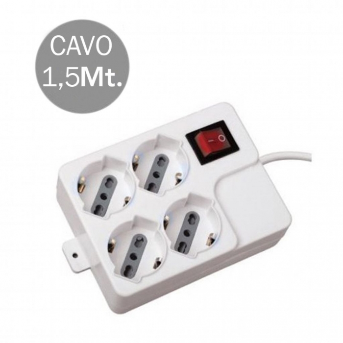 4 pos.10/16A Bipasso/schuko con protezione sovratensionni e interruttori luminoso