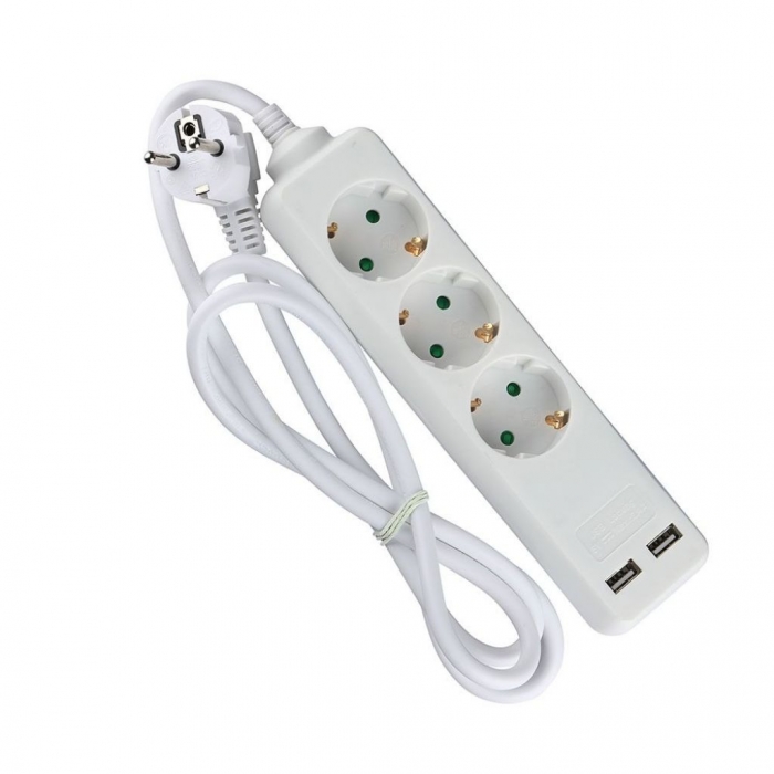 3 Ways Socket 2 USB White