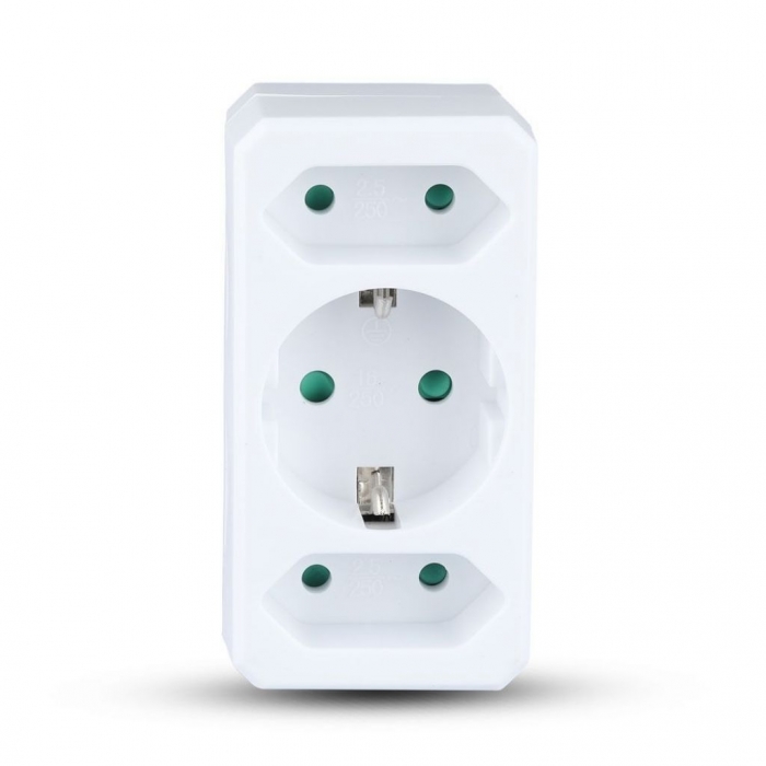2 Ways Adapter 2 Euro Socket 10A , 1 Socket 10/16A 250V White
