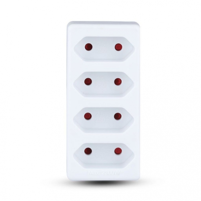 4 Ways Adapter Earthing Contact 10A 250V White