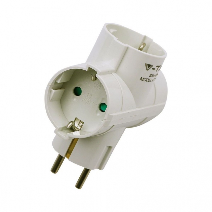 3 Ways Adapter Earthing Contact 10/16A 250V White