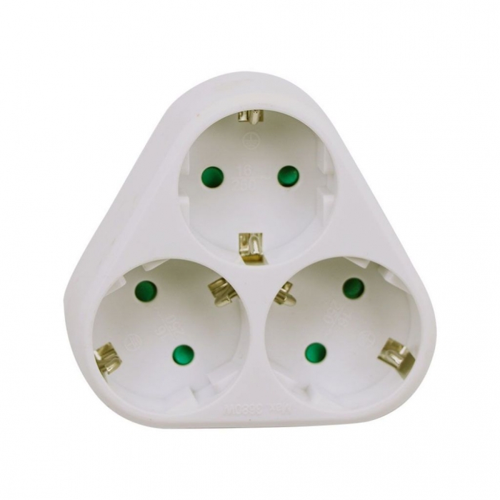 3 Ways Adapter Earthing Contact 10/16A 250VWhite