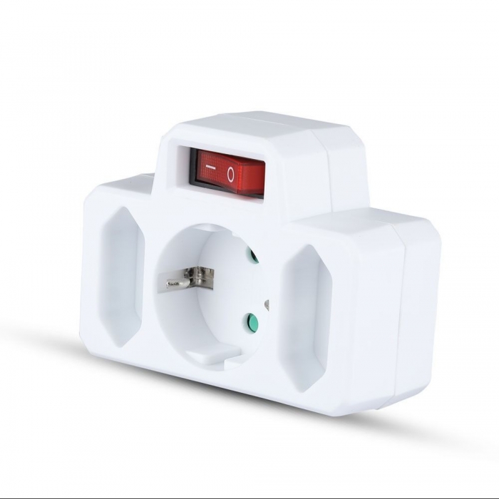 3 Outlet Power Adapter Earth Contact And Switch 16A 250V
