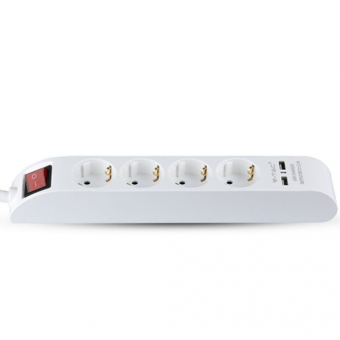4 Ways Socket Lighted Switch & 2 USB Port 3G 1.5mm x 1.4m White