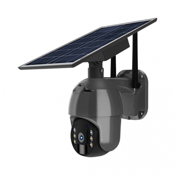 Camera di Videosorveglianza HD WiFi PTZ Visione Notturna Sensore Movimento con Pannello Solare Colore Nero