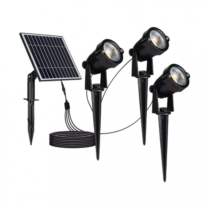 Faretti LED da Giardino 3*1.2W con Picchetto e Pannello Solare Colore Nero