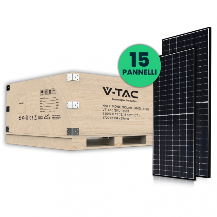 Set 6kW (6.15 kW) con 15 Pannelli Solari Fotovoltaici Monocristallini 410W 1722*1134*35mm Black Frame (SKU 11561)