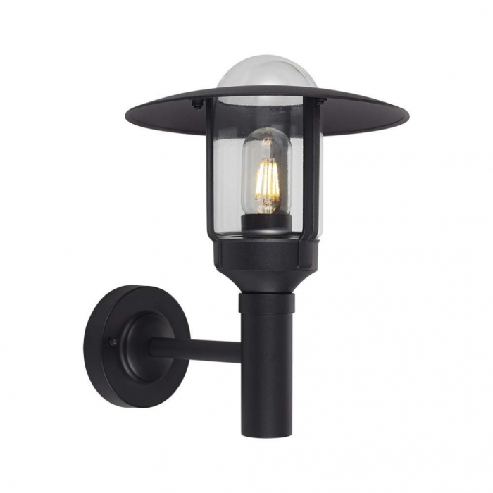 Lampione LED da Giardino con Portalampada a Lanterna E27 Colore Nero Opaco h: 97.5cm Montaggio a Muro IP44