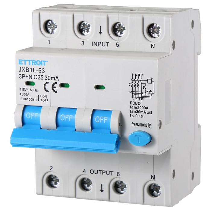 Magnetotermico Differenziale 3P+N 25A 30mA 380V-4.5KA