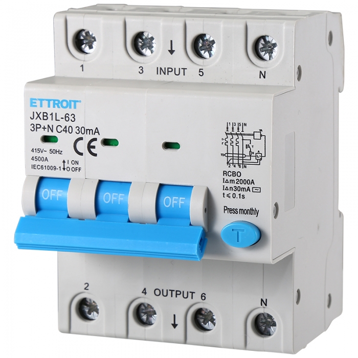 Magnetotermico Differenziale 3P+N 40A 30mA 380V-4.5KA
