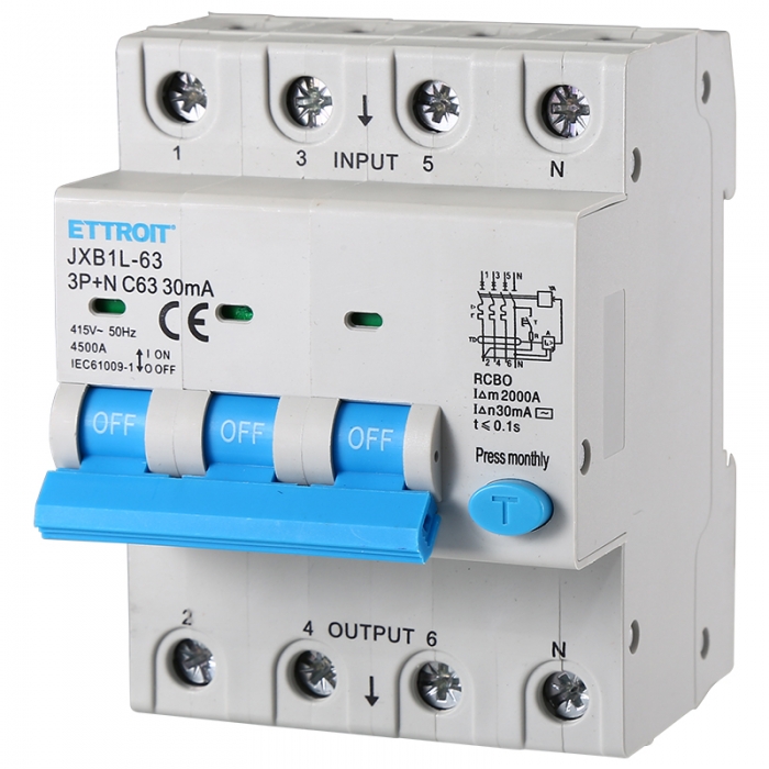 Magnetotermico Differenziale 3P+N 63A 30mA 380V-4.5KA