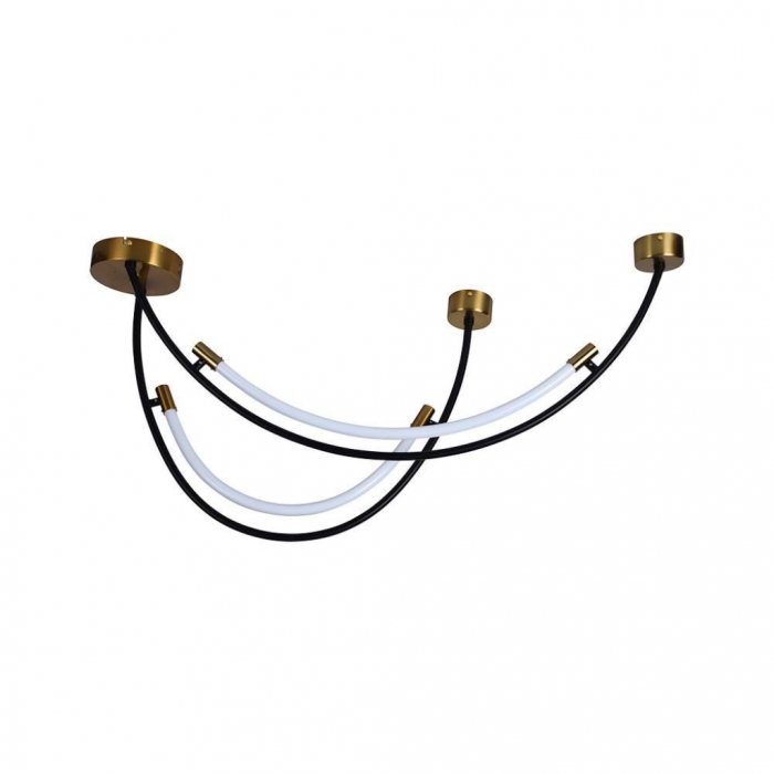Lampadario LED a Sospensione con 2 Mezzaluna 20W in Metallo Nero e Ottone