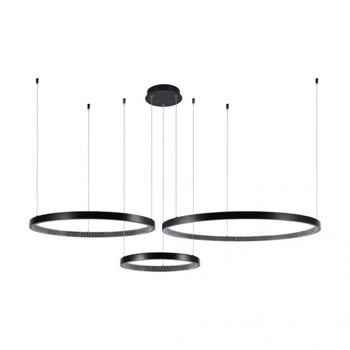 Lampadario LED a Sospensione con 3 Cerchi 57W in Metallo Colore Nero 151*91*108cm 3000K