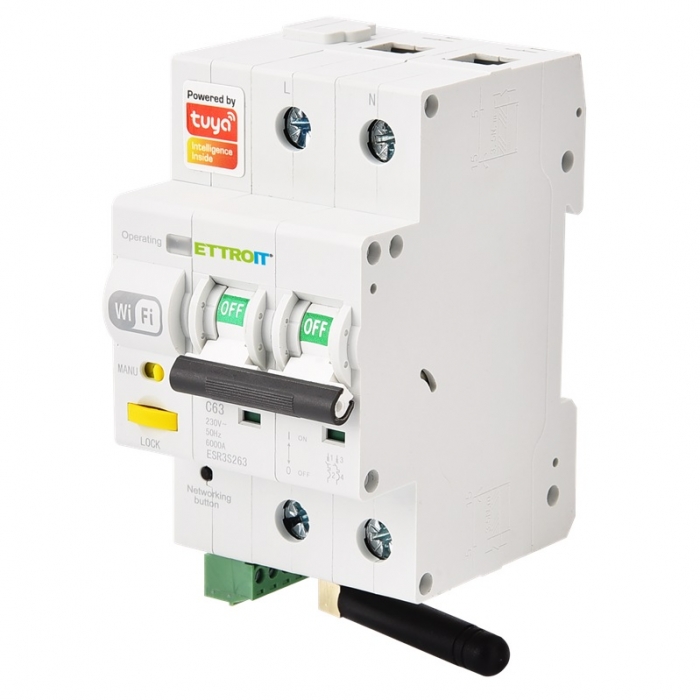 Interruttore Magnetotermico 2P Tuya SmartWiFi Conta Energia 63A