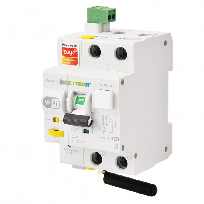 Magnetotermico Differenziale 1P+N Tuya Smart Wi-Fi RCBO 32A