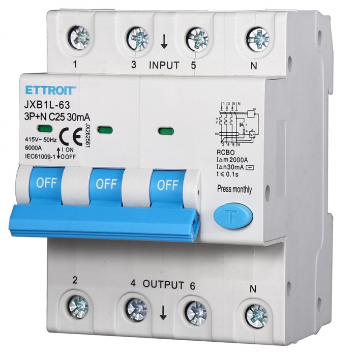 Magnetotermico Differenziale 3P+N 25A 30mA 380V-6KA