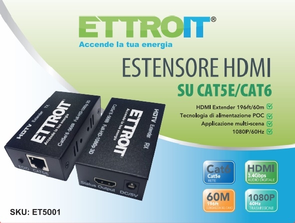 EXTENDER HDMI 60MT 1080P 60Hz, POE, Loop-Out