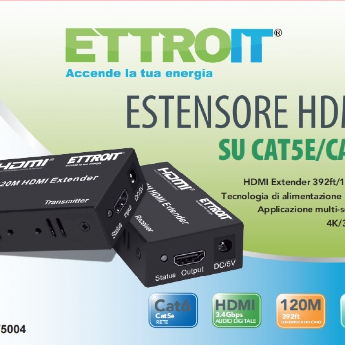 KIT TX-RX Extender HDMI 120mt UTP 4K 60HZ, POE, Loop-Out
