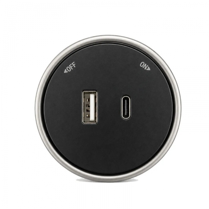 Presa USB A + USB C 12W plug&play a binario Nero