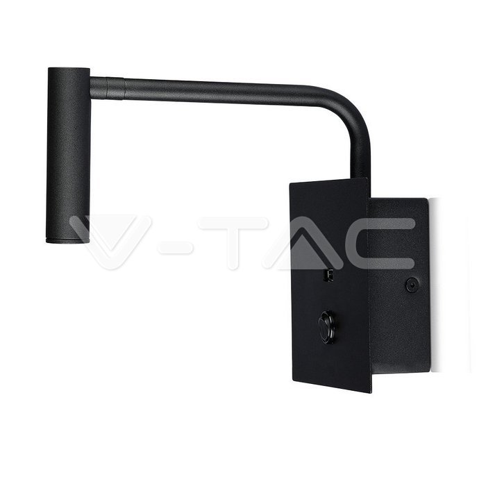 3W LED Hotel Side Light With Switch USB Port Black 3000K