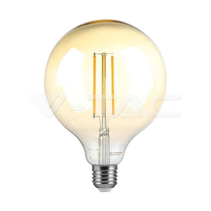 LED - 8W Filament E27 G125 Amber Dimmable 2200K