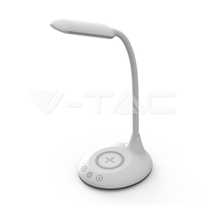 5W LED Table Lamp 3in1 Wireless Charger Round White Body