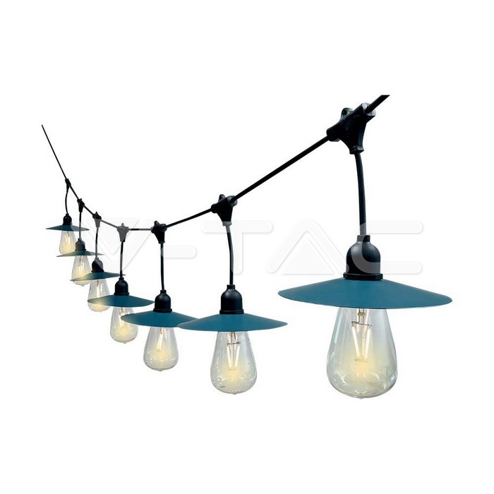 Catenaria 15.6m per 15 lampadine LED ST64 a Filamento Con Pannello Solare Colore Nero 3000K 