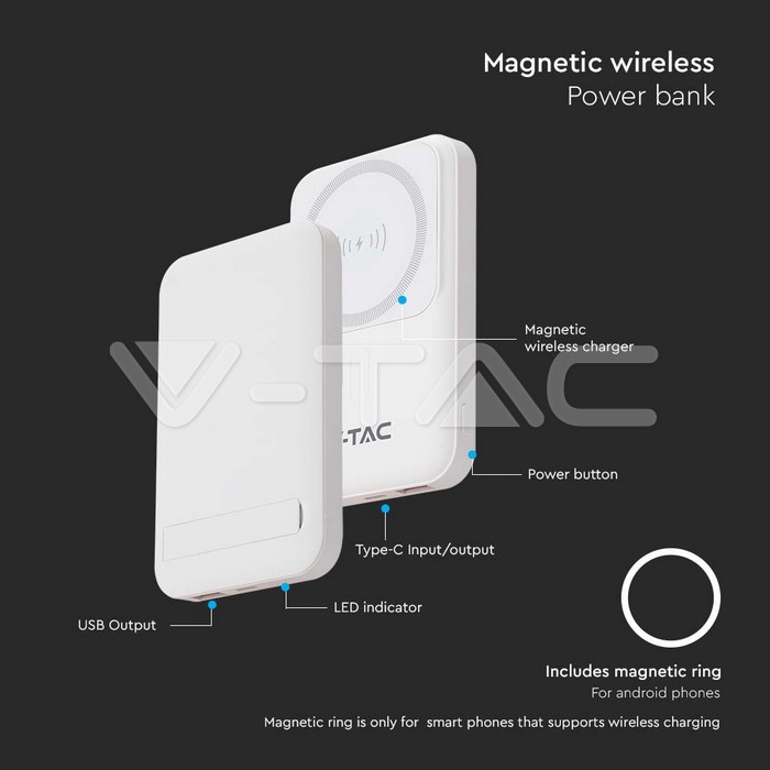 ower Bank 10000 mAh MagSafe Ultra Sottile Magnetico con Ricarica Wireless Colore Bianco img 5