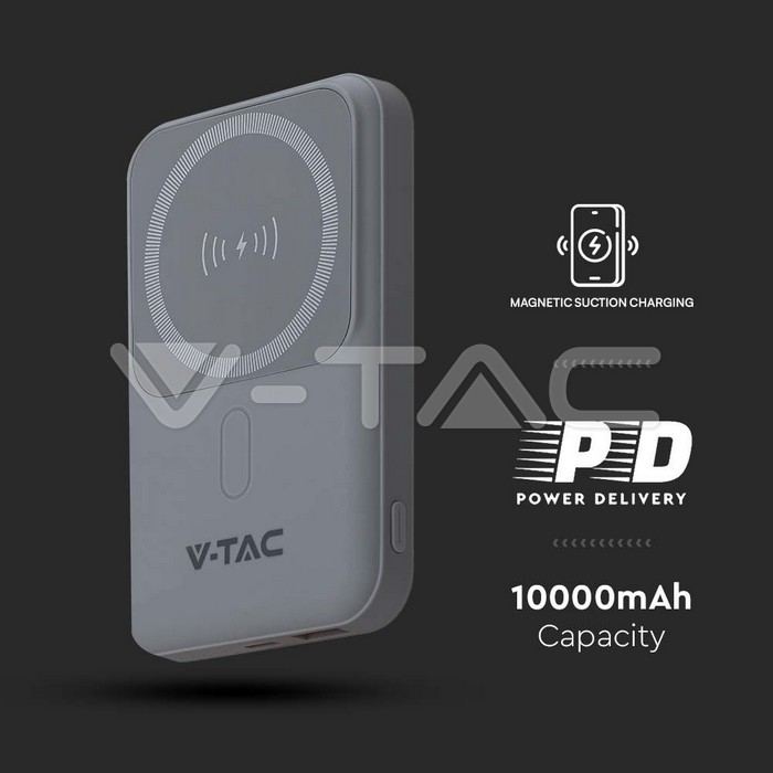  Power Bank 10000 mAh MagSafe Ultra Sottile Magnetico con Ricarica Wireless Colore Grigio img 7