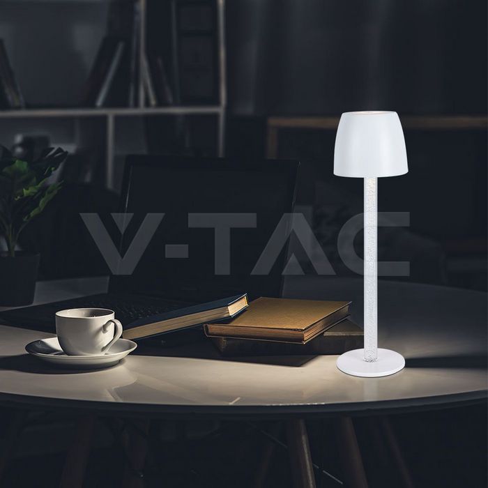 3W LED Table Lamp - Transparent Pole 3000K White Body img 5