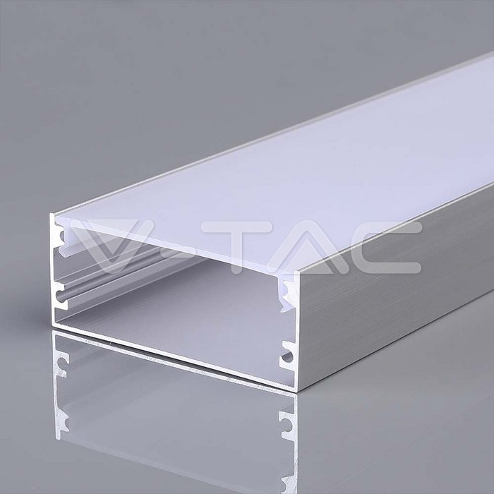 KIT MONTAGGIO CON DIFFUSORE PER STRISCIA LED 2000x50x20mm CORPO ARGENTO