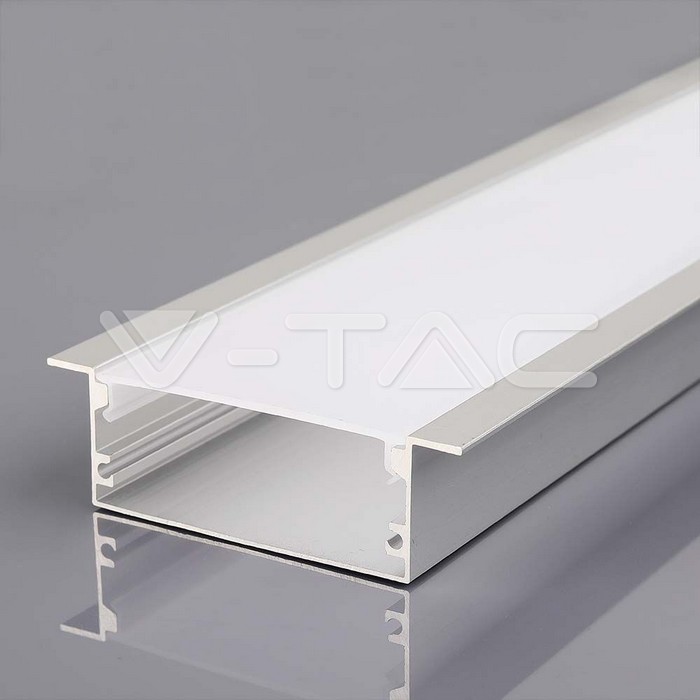 KIT MONTAGGIO CON DIFFUSORE PER STRISCIA LED 2000x50x20mm CORPO ARGENTO
