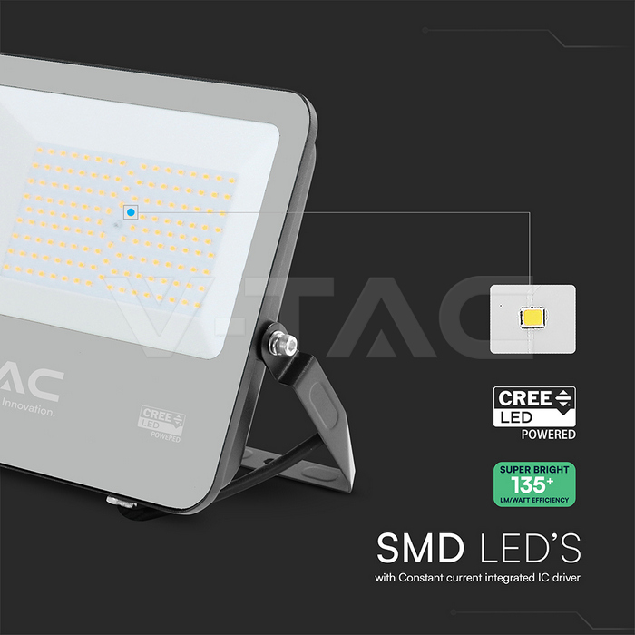 100W LED Floodlight CREE CHIP Black Body Grey Glass 3000K 135LM/W img 1