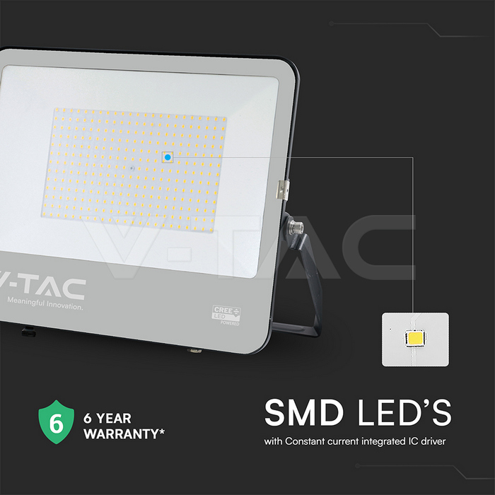 200W LED Floodlight CREE CHIP Black Body Grey Glass 6500K 135LM/W img 1