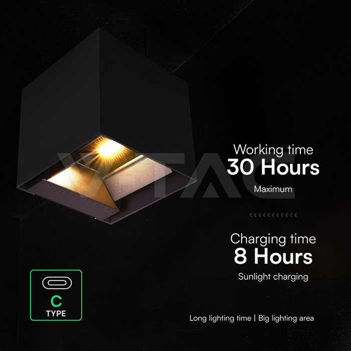 3W LED Solar Wall Light 3in1 Black Body IP65 Charging Type C PIR Sensor img 7
