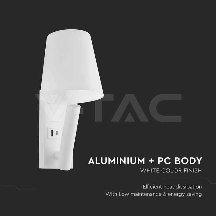 8W LED Bedside Light CREE CHIP Aluminum+PC + Iron White Body IP20 3000K img 2