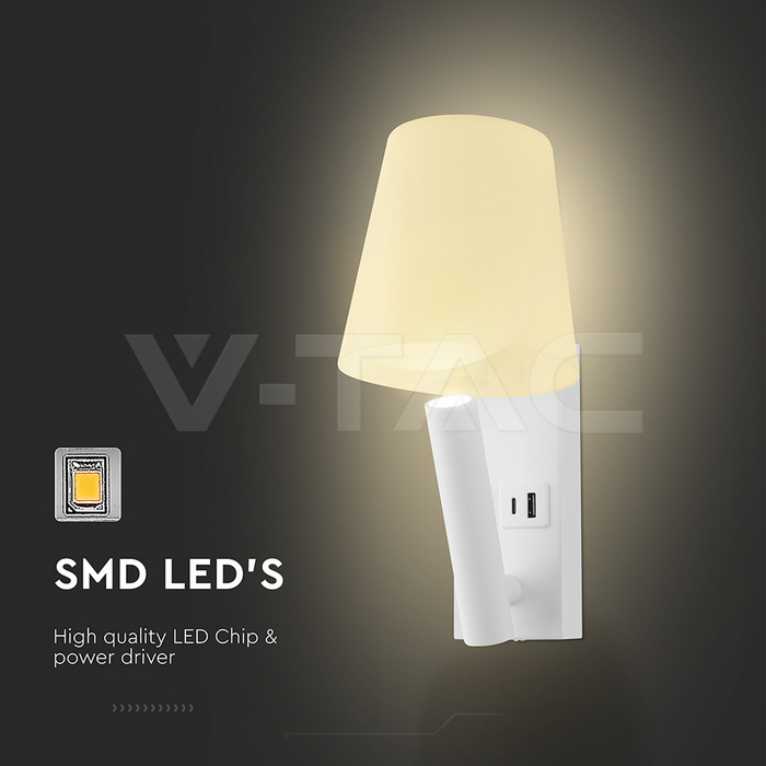 8W LED Bedside Light CREE CHIP Aluminum+PC + Iron White Body IP20 3000K img 3