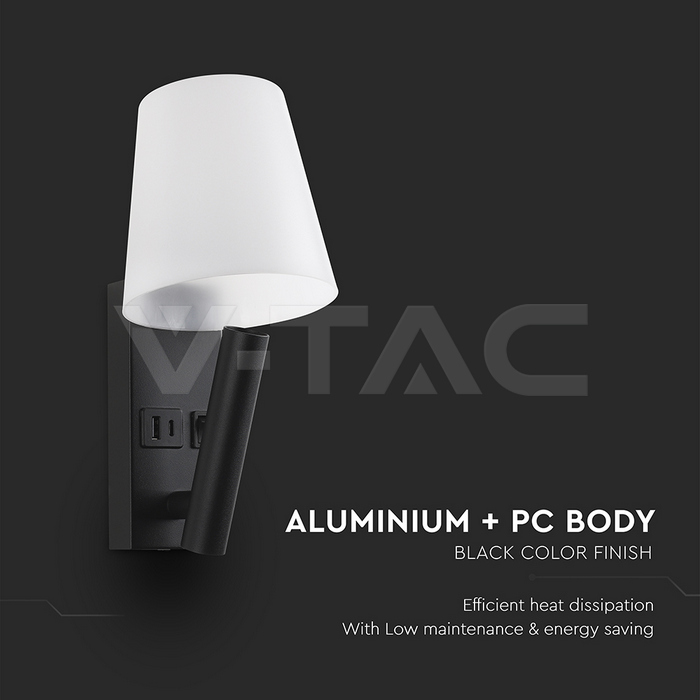 8W LED Bedside Light CREE CHIP Aluminum+PC + Iron Black Body IP20 3000K img 2