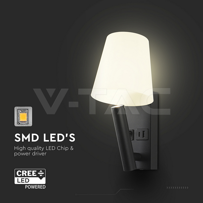 8W LED Bedside Light CREE CHIP Aluminum+PC + Iron Black Body IP20 3000K img 3