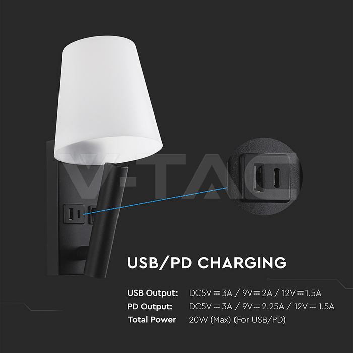 8W LED Bedside Light CREE CHIP Aluminum+PC + Iron Black Body IP20 3000K img 5